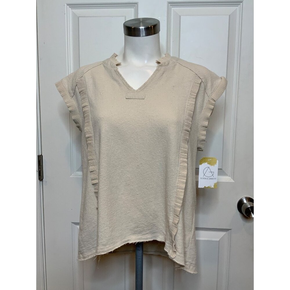 Pilcro Anthropologie Tan Sleeveless Ruffle V-Neck Top,  Size XS